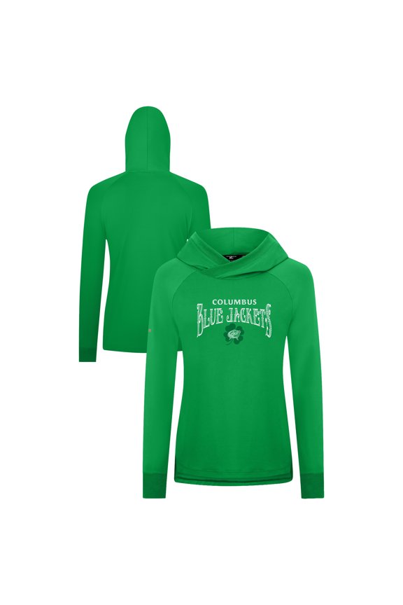 Women's Levelwear Kelly Green Columbus Blue Jackets St. Patrick's Day Slender Raglan Hoodie