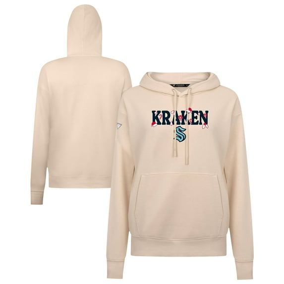 Women's Levelwear Khaki Seattle Kraken Festive Holiday Adorn Hoodie