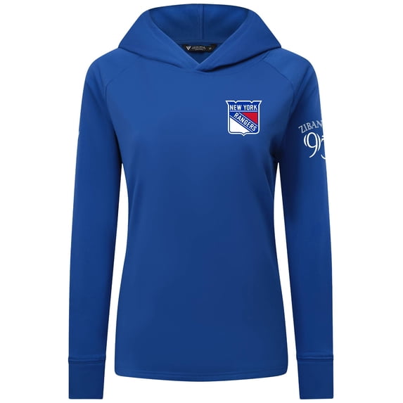 Women's Levelwear Mika Zibanejad Blue New York Rangers Impression Name & Number Raglan Hoodie