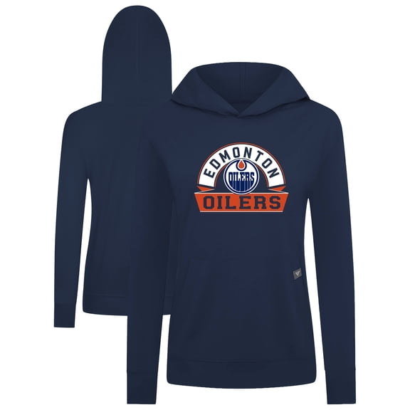 Women's Levelwear Navy Edmonton Oilers Relay Banner Arch Pullover Hoodie