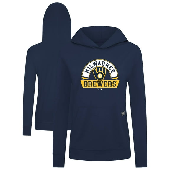 Women's Levelwear Navy Milwaukee Brewers Relay Banner Arch Long Sleeve T-Shirt Hoodie