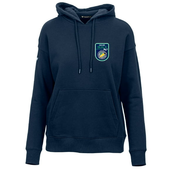 Women's Levelwear Navy Oakland Seals Throwback Retro Adorn Pullover Hoodie