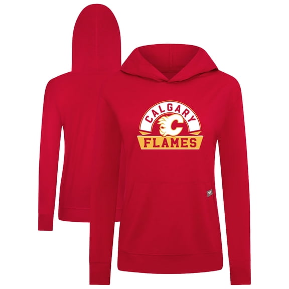 Women's Levelwear Red Calgary Flames Relay Banner Arch Pullover Hoodie