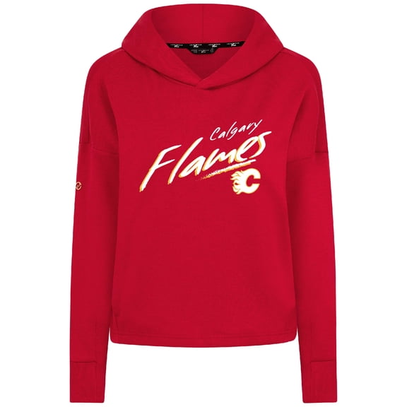 Women's Levelwear Red Calgary Flames Sweet Sizzle Tri-Blend Cropped Pullover Hoodie
