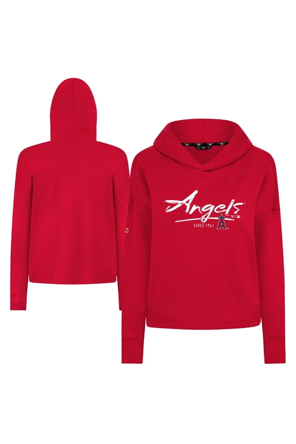 Women's-Levelwear Red Los Angeles Angels Tri-Blend Sweet Express Cropped Pullover Hoodie
