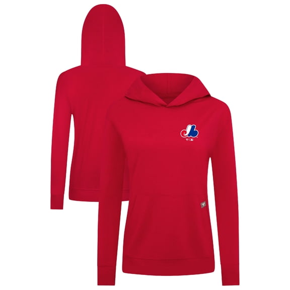 Women's Levelwear Red Montreal Expos Cooperstown Collection Relay Core Logo Pullover Hoodie