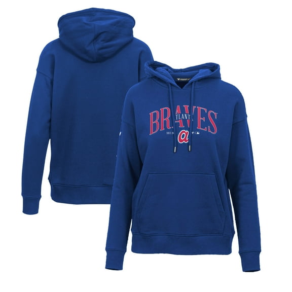 Women's Levelwear Royal Atlanta Braves Adorn Cooperstown Collection Retro Spellout Pullover Hoodie
