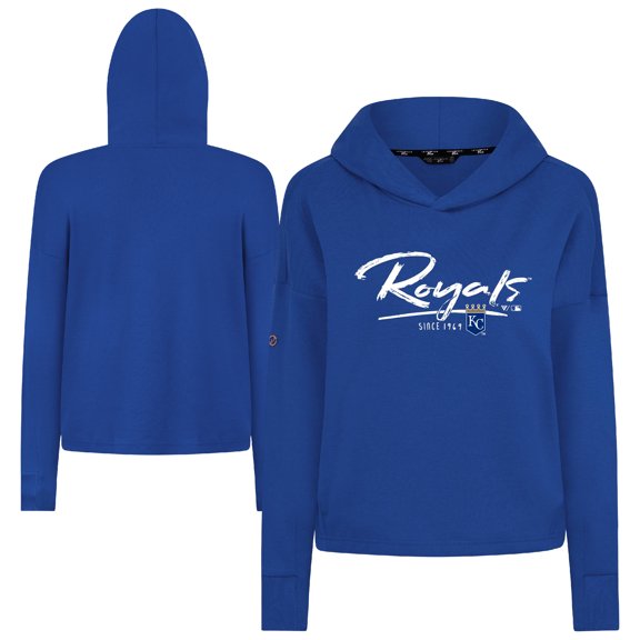 Women's-Levelwear  Royal Kansas City Royals Tri-Blend Sweet Express Cropped Pullover Hoodie