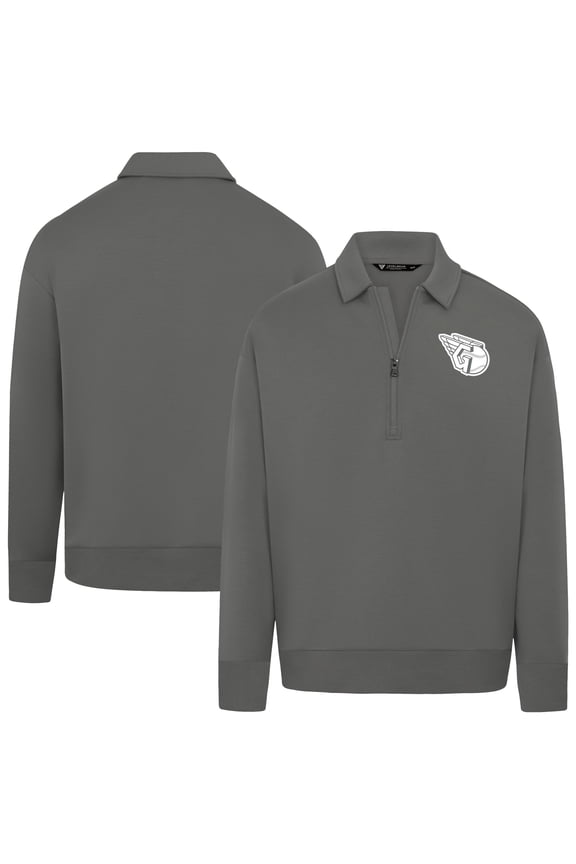 Women's Levelwear Stone Cleveland Guardians Canmore Chenille Logo Quarter-Zip Top