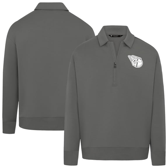 Women's Levelwear Stone Cleveland Guardians Canmore Chenille Logo Quarter-Zip Top
