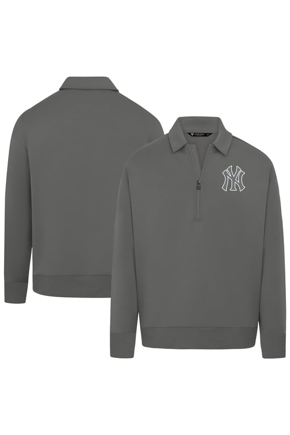 Women's Levelwear Stone New York Yankees Canmore Chenille Logo Quarter-Zip Top
