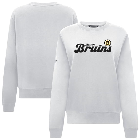 Women's Levelwear White Boston Bruins Yvette Big Script Tri-Blend Sweatshirt