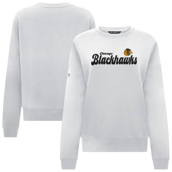 Women's Levelwear White Chicago Blackhawks Yvette Big Script Tri-Blend Sweatshirt