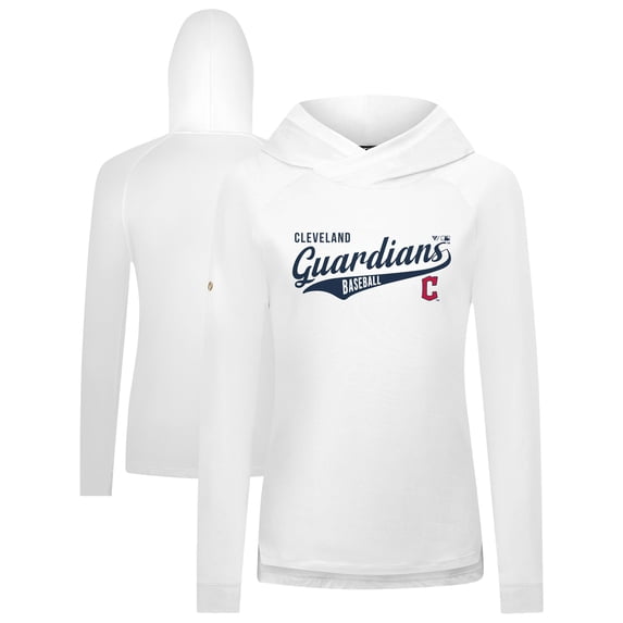 Women's Levelwear White Cleveland Guardians Slender Glide Raglan Hoodie