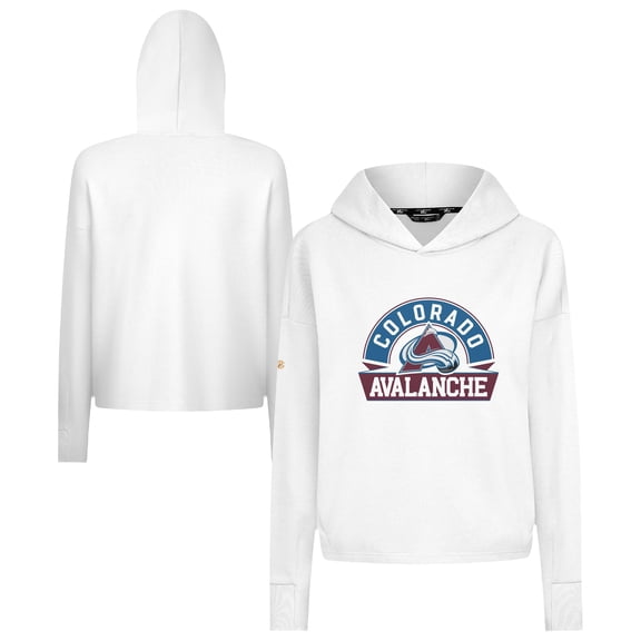 Women's Levelwear White Colorado Avalanche Sweet Banner Arch Tri-Blend Cropped Pullover Hoodie