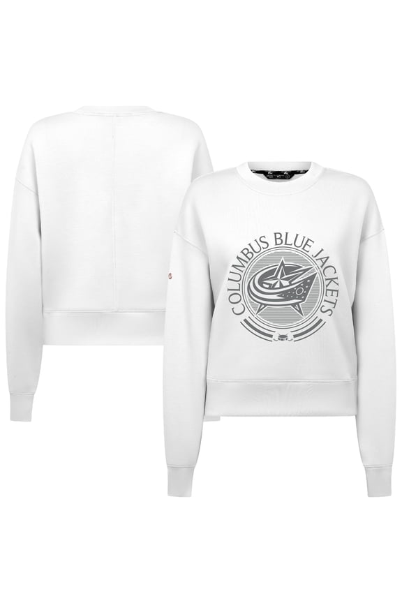 Women's Levelwear White Columbus Blue Jackets Slate & Snow Sponge Tri-Blend Sweatshirt