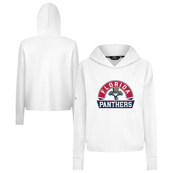 Women's Levelwear White Florida Panthers Sweet Banner Arch Tri-Blend Cropped Pullover Hoodie