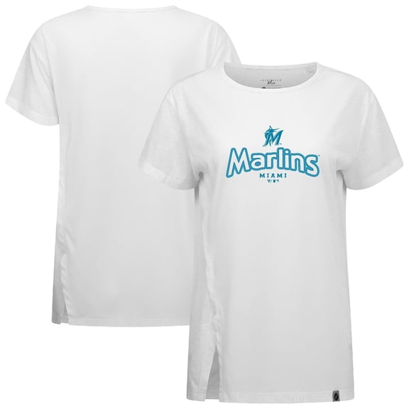 Women's Levelwear White Miami Marlins Blue Haven Influx Cornerstone T-Shirt