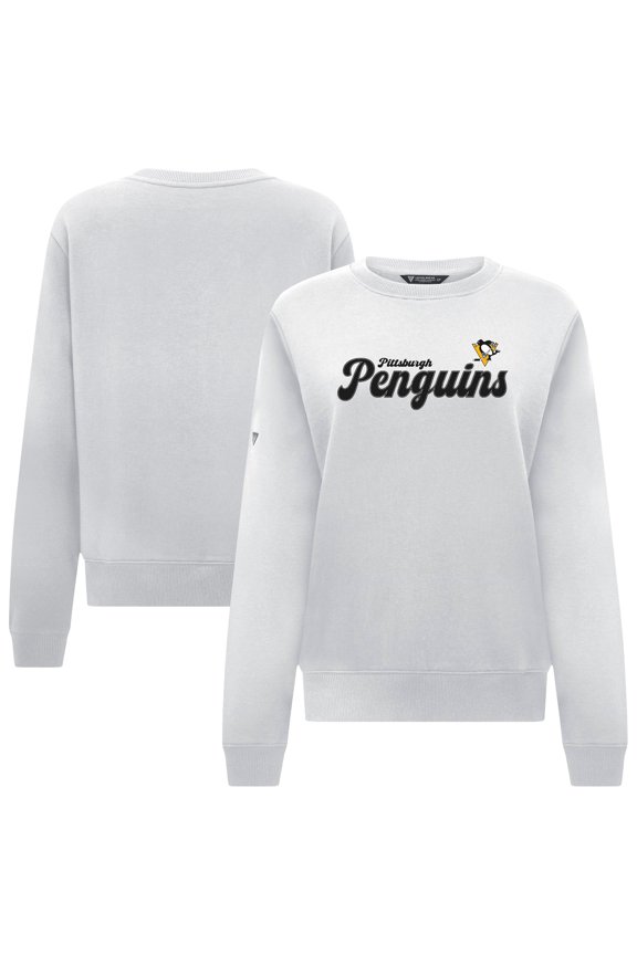 Women's Levelwear White Pittsburgh Penguins Yvette Big Script Tri-Blend Sweatshirt