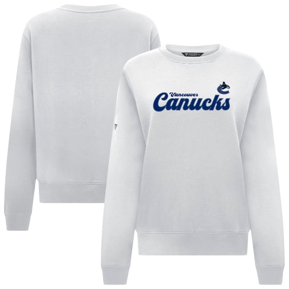 Women's Levelwear White Vancouver Canucks Yvette Big Script Tri-Blend Sweatshirt