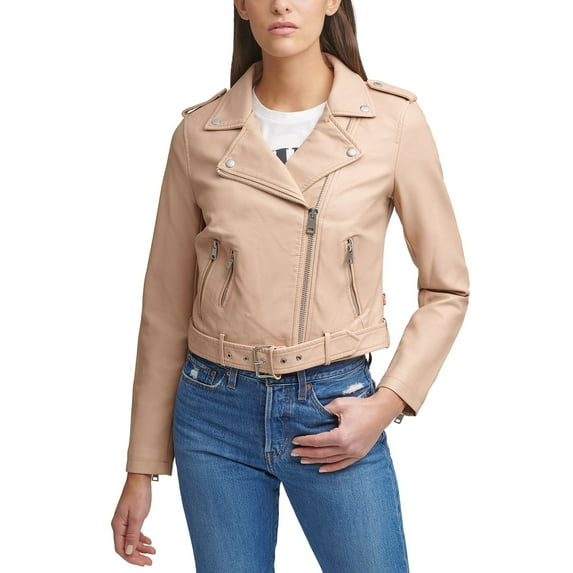 Women's Levi's® Belted Faux Leather Motorcycle Jacket Color: Biscotti Size: SMALL