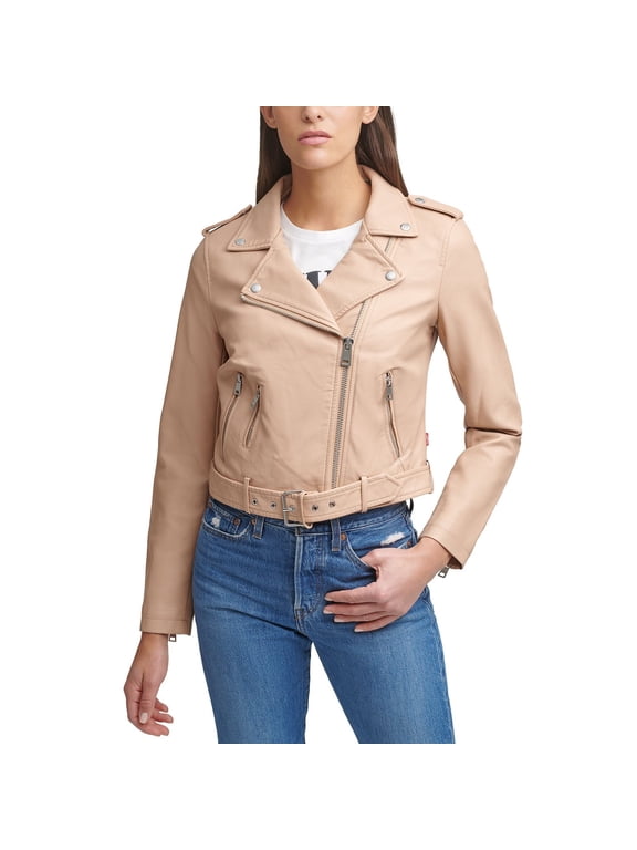 Women's Levi's Belted Faux Leather Motorcycle Jacket Color: Biscotti Size: SMALL