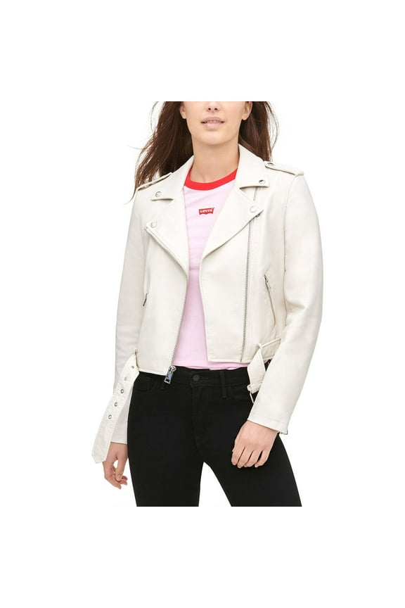 Women's Levi's Belted Faux Leather Motorcycle Jacket Color: Oyster Size: LARGE