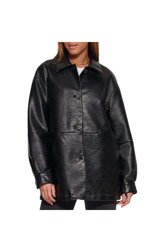 Women's Levi's Faux Leather Vintage Collared Shirt Jacket Color: Black Size: SMALL