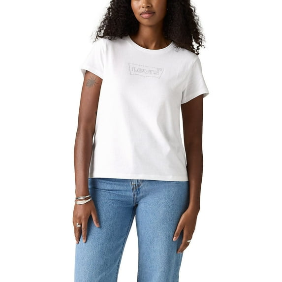 Women's Levi's® Logo Perfect Tee Color: Rhinestone White Size: LARGE