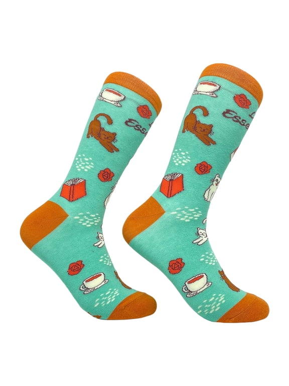 Women's Life Essentials Coffee Cats Books Socks Funny Pet Cat Animal Lover Graphic Novelty Footwear