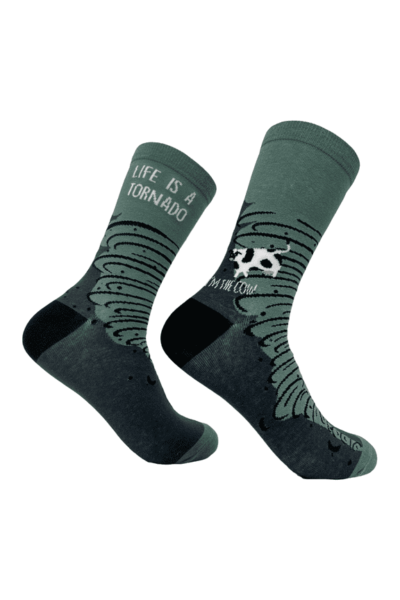 Women's Life Is A Tornado Socks Funny Cow Twister Footwear