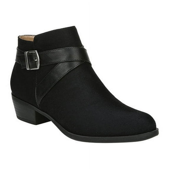 LIFE STRIDE VELOCITY Womens Black Crisscross Buckle Straps Accent Shock Absorption Traction Sole Comfort Padded Ally Round Toe Block Heel Zip-Up Booties 6.5 M