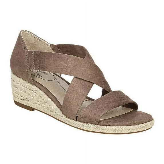 Women's Life Stride Siesta Espadrille Wedge Sandal Mushroom Textile 8 M