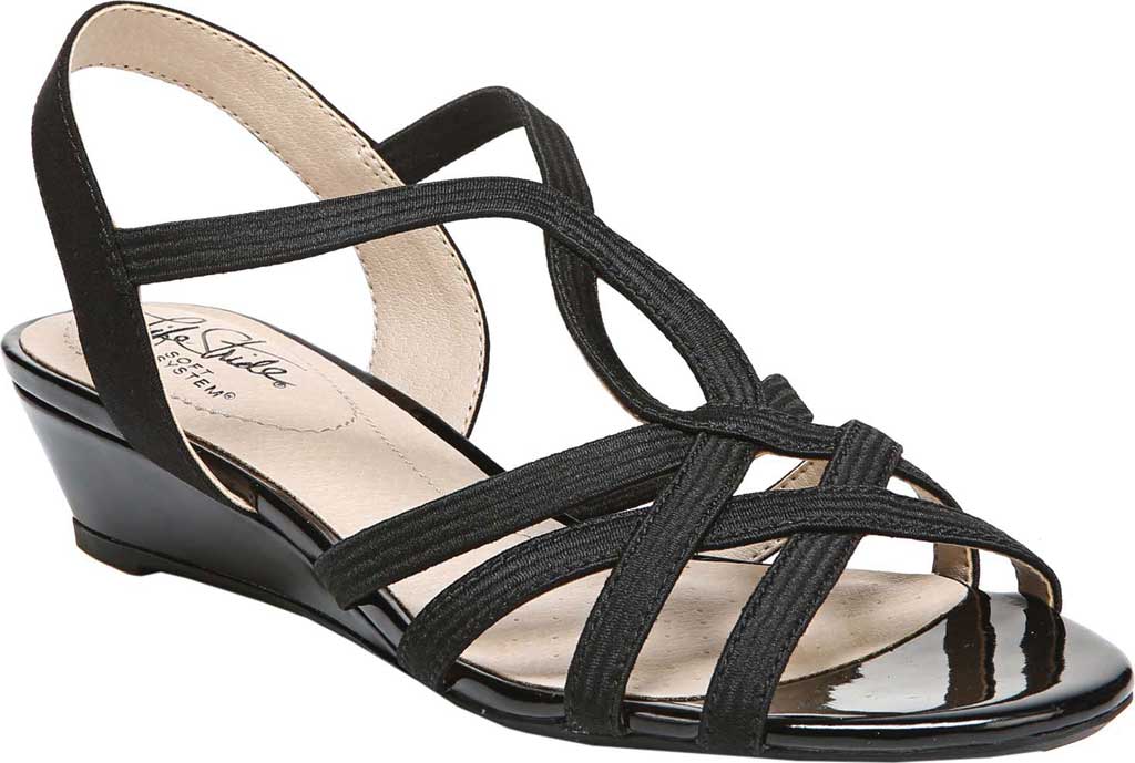 Women's Life Stride Yaya Strappy Wedge Sandal Black Fabric 7 M