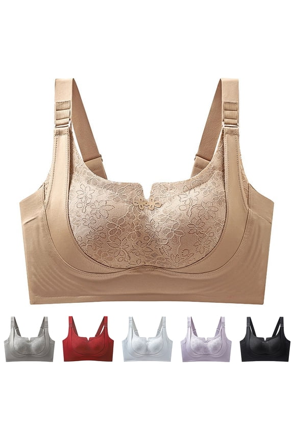 Women's Lifting Latex Care Bra Without Steel Rings, Seamless Gathering Wireless Underwear, Side Retracted Accessory Breast Smoothing Bralette, Breathable Natural Latex Padded Support Bra