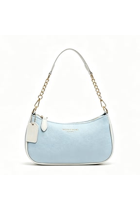 Women’s Light Blue Colorblock Shoulder Bag, Hobo Purse with Chain Strap