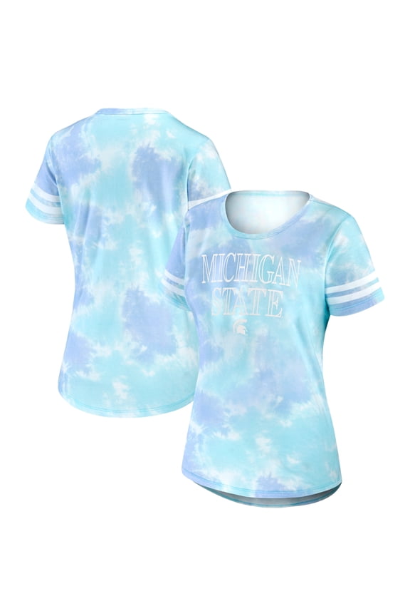 Women-s Light Blue Michigan State Spartans Cloud-Dye Scoop-Neck T-Shirt