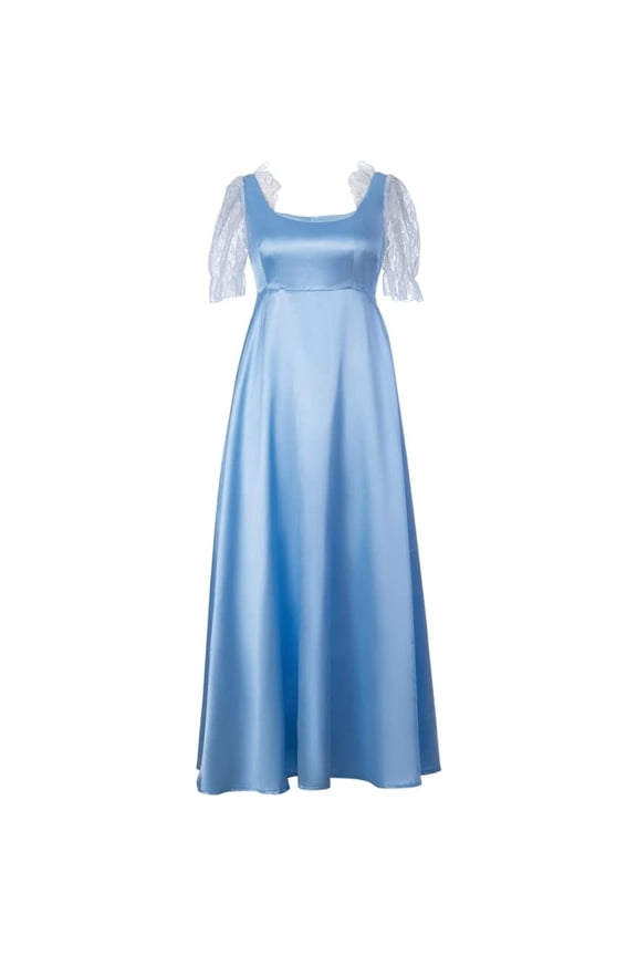 Women's Light Blue Regency Dress - Floral Empire Waist Gown with Elegant Silhouette