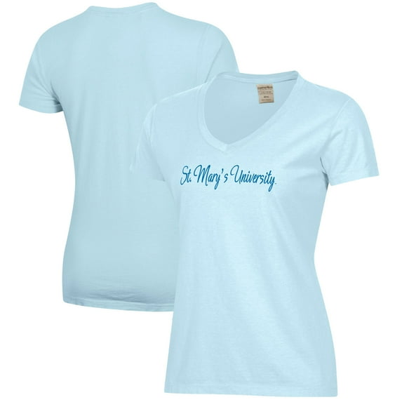 Women's Light Blue St. Mary's University Rattlers Script Logo Comfort Wash V-Neck T-Shirt