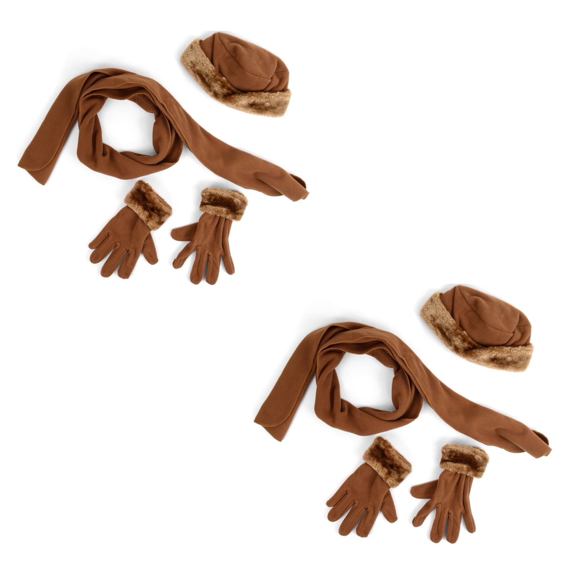 Women's Light Brown Solid Fleece 3Piece gloves scarf Hat Winter Set, 2