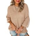 thumbnail image 1 of Women's Light French Beige Contrast Striped 3/4 Sleeve Crew Neck Sweater - [ZhiHiMeRi] | (US 20-22)2XL, 1 of 12