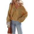 thumbnail image 1 of Women's Light French Beige Lantern Sleeve Scallop V Neck Buttoned Front Cardigan - [ZhiHiMeRi] | (US 12-14)L, 1 of 12