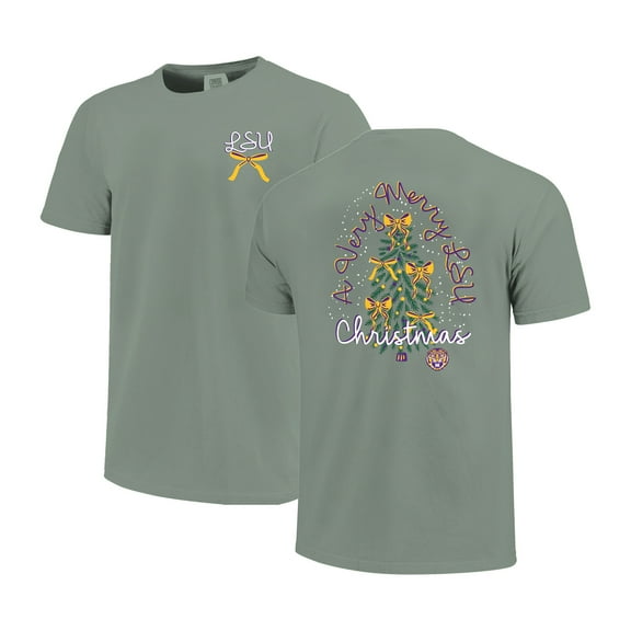 Women's  Light Green LSU Tigers Christmas Tree Comfort Colors T-Shirt
