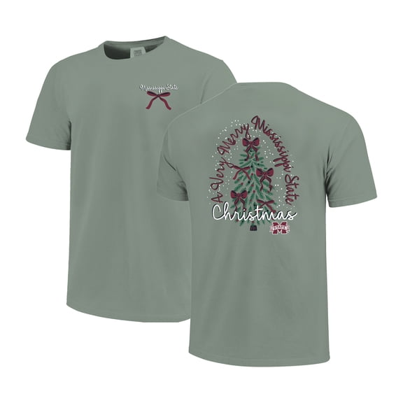Women's  Light Green Mississippi State Bulldogs Christmas Tree Comfort Colors T-Shirt
