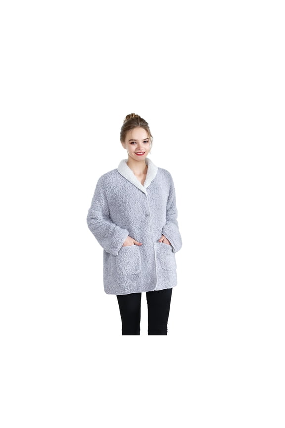 Sherpa Reversible Button Front Bed Jacket/House coat Lounge Jacket