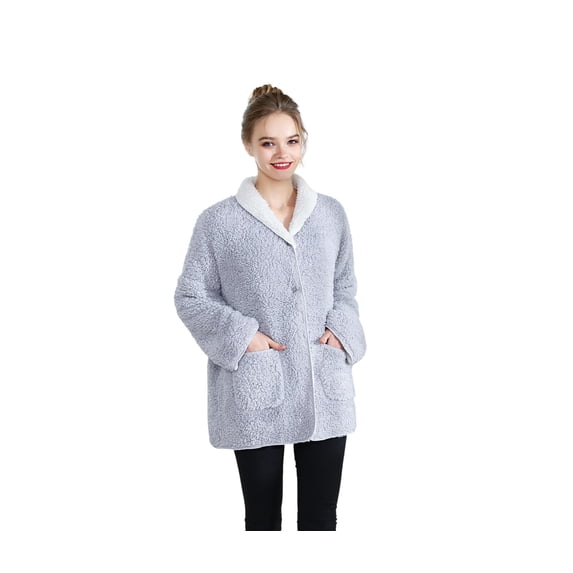 Loungees Sherpa Reversible Button Front Bed Jacket/House coat Lounge Jacket