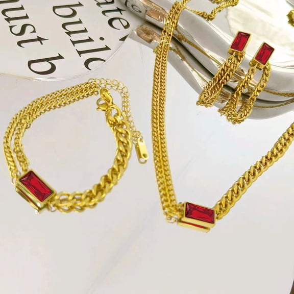 Women's Light Luxury Bracelet Necklace Earrings Jewelry Suit Fashion