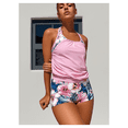 thumbnail image 1 of Women's Light Pink Halter Tankini Swimsuit, Pink and Blue Floral Print Two-Piece with Boyshorts, Sizes S-XL, 1 of 6