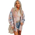 thumbnail image 1 of Women's Light Pink Plaid Corduroy Patchwork Chest Pocket Shacket - [ZhiHiMeRi] | (US 12-14)L, 1 of 10