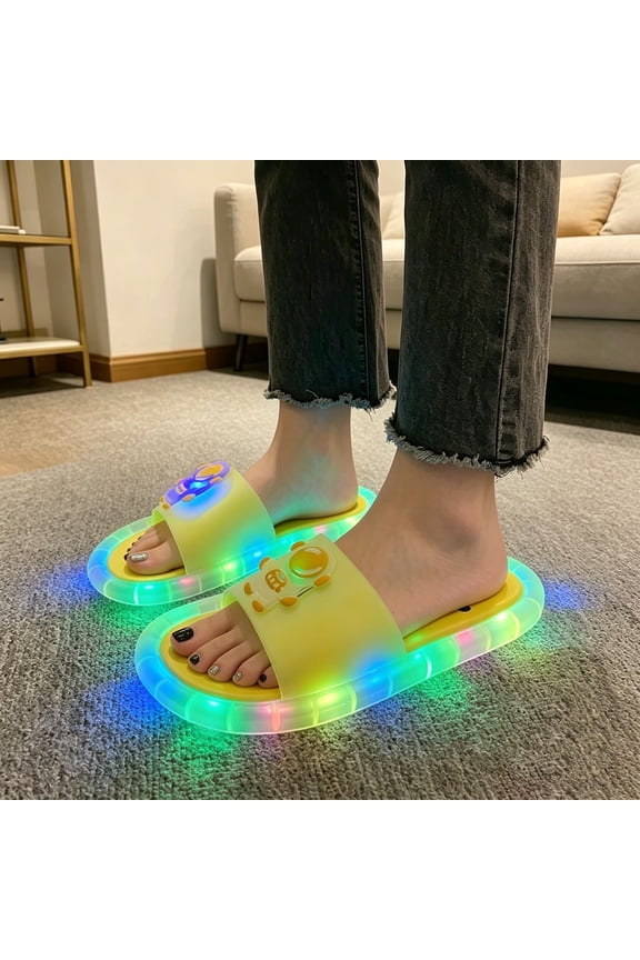 Women's Light Up Slippers Motion Sensor LED Slides with Cartoon Pattern Non- Sole, Indoor Outdoor Use(6,Yellow3)